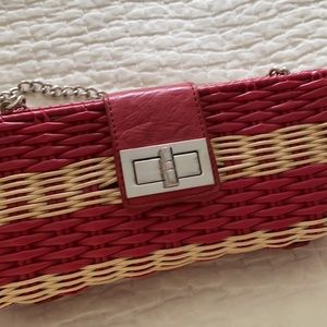 Small Hot Pink & Natural Wicker Purse